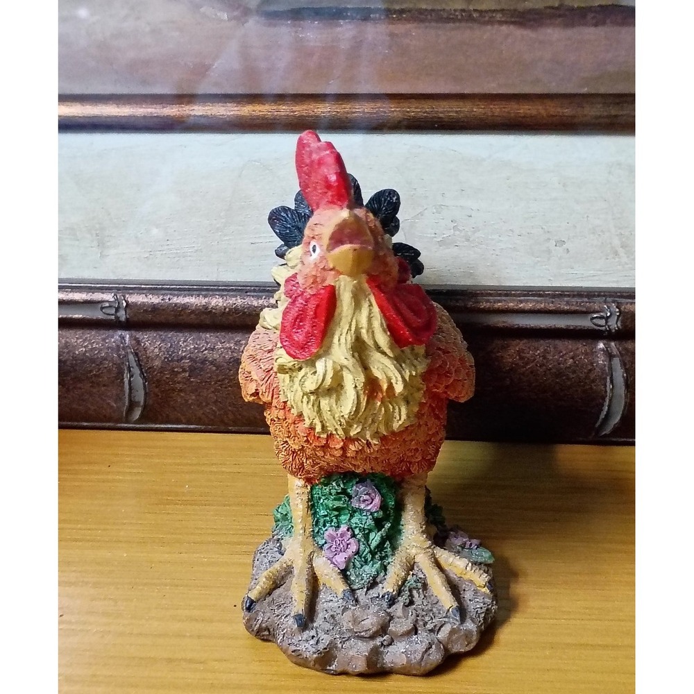 Colorful Resin Crowing Rooster Figurine Farmhouse Decor Rustic Chicken Statue - Picture 3 of 6